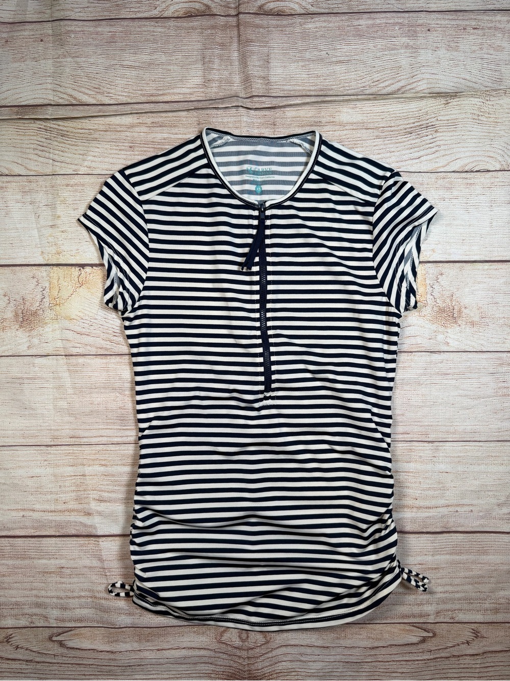 Carve‎ Designs Navy and White Striped Rashguard Zip-Front Top